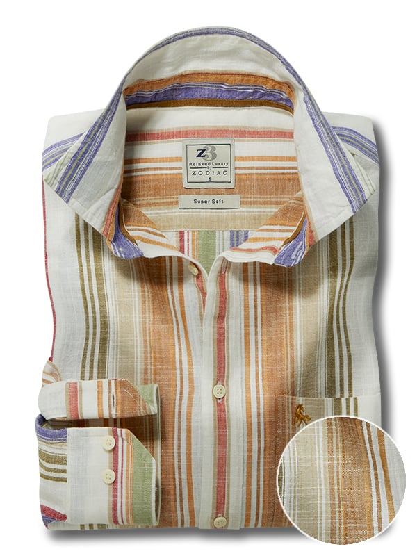 Athens Slub Brown Striped Full Sleeve Tailored Fit Casual Cotton Shirt
