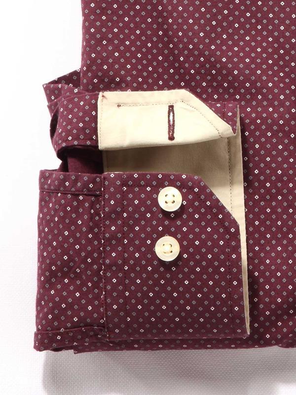 Grut Burgundy Printed Full sleeve single cuff   Cotton Shirt