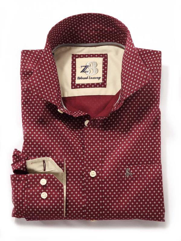 Porter Burgundy Printed Full sleeve single cuff   Cotton Shirt