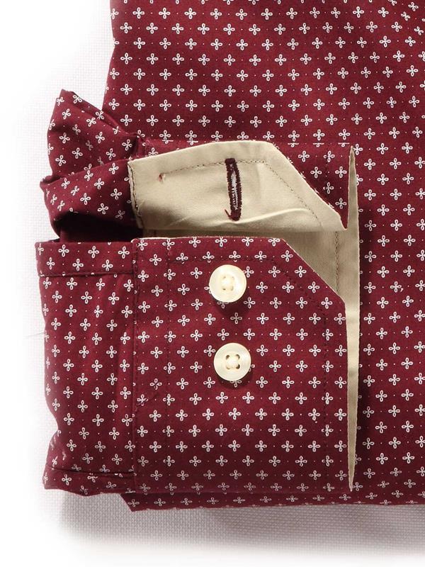 Porter Burgundy Printed Full sleeve single cuff   Cotton Shirt