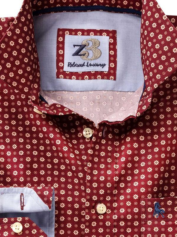 Lopez Burgundy Printed Full sleeve single cuff   Cotton Shirt
