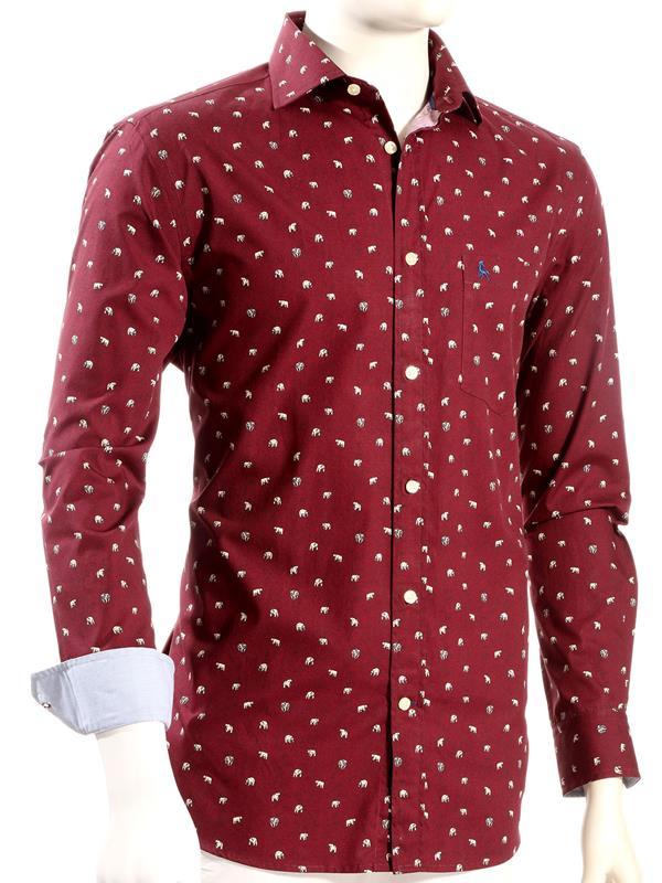 Polar Burgundy Printed Full sleeve single cuff   Cotton Shirt
