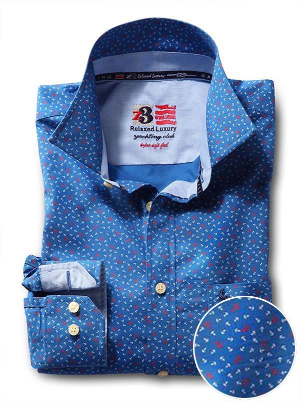 Anchors Cobalt Printed Full sleeve single cuff   Cotton Shirt
