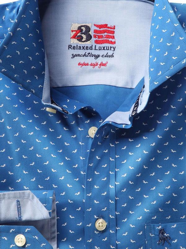 Dove Cobalt Printed Full sleeve single cuff   Cotton Shirt