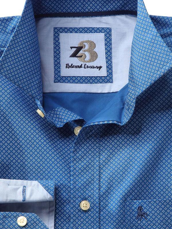 Federer Cobalt Printed Full sleeve single cuff   Cotton Shirt