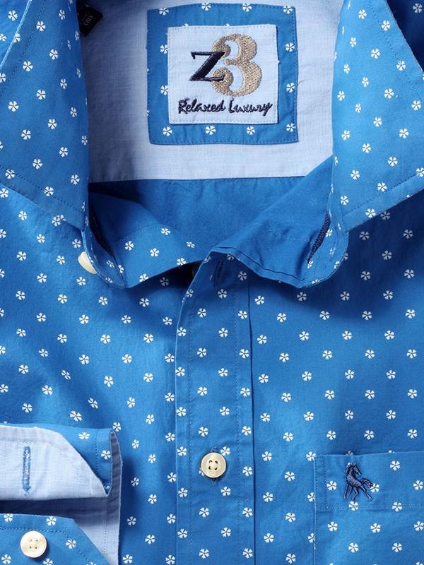 Aguero Cobalt Printed Full sleeve single cuff   Cotton Shirt