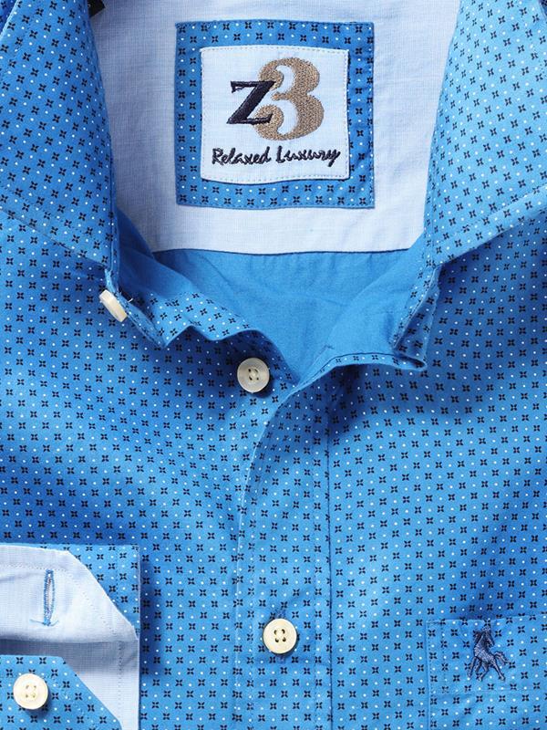 Modric Cobalt Printed Full sleeve single cuff   Cotton Shirt