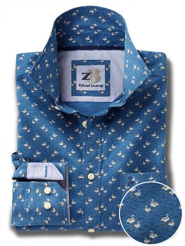 Flamingo Cobalt Printed Full sleeve single cuff   Cotton Shirt