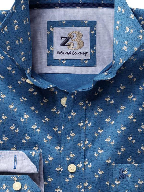 Flamingo Cobalt Printed Full sleeve single cuff   Cotton Shirt