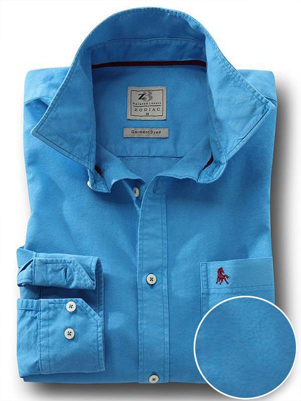 Marbella Cobalt Solid Full sleeve single cuff   Cotton Shirt