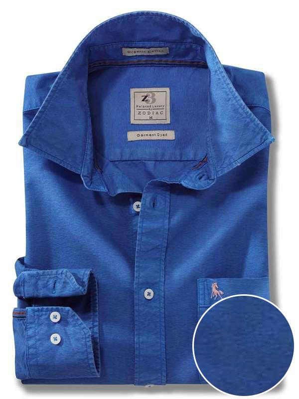 Manchester Oxford Organic Cotton Cobalt Solid Full Sleeve Tailored Fit Casual Shirt