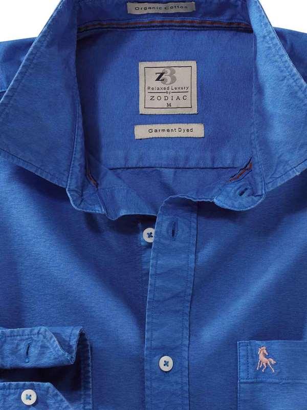 Manchester Oxford Organic Cotton Cobalt Solid Full Sleeve Tailored Fit Casual Shirt