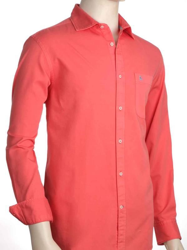 Tottenham Twill Garment Dyed Coral Solid Full Sleeve Tailored Fit Casual Cotton Shirt