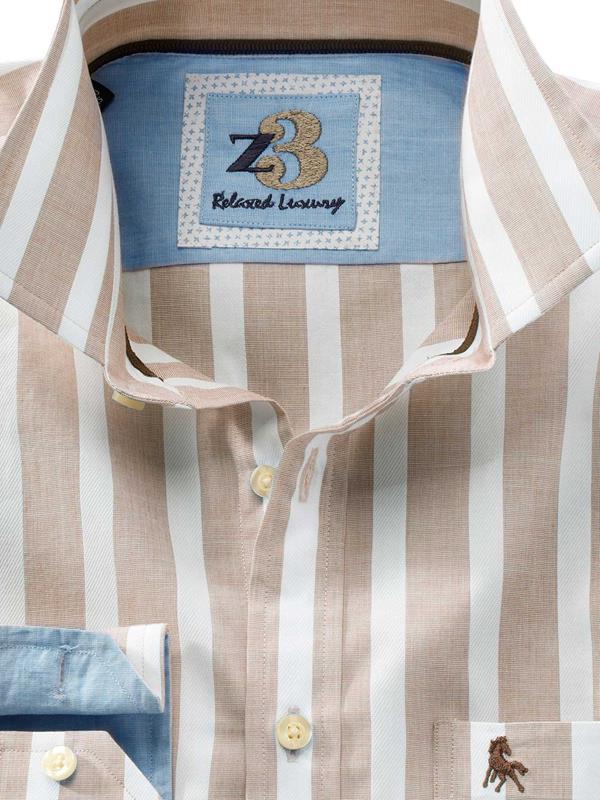 Paraiso Cream Striped Full sleeve single cuff   Cotton Shirt