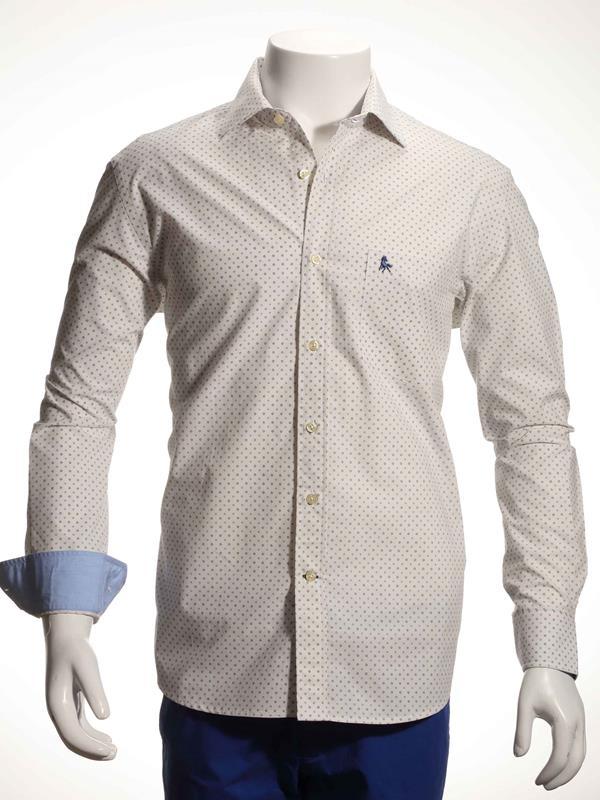Sampras Ecru Printed Full sleeve single cuff   Cotton Shirt