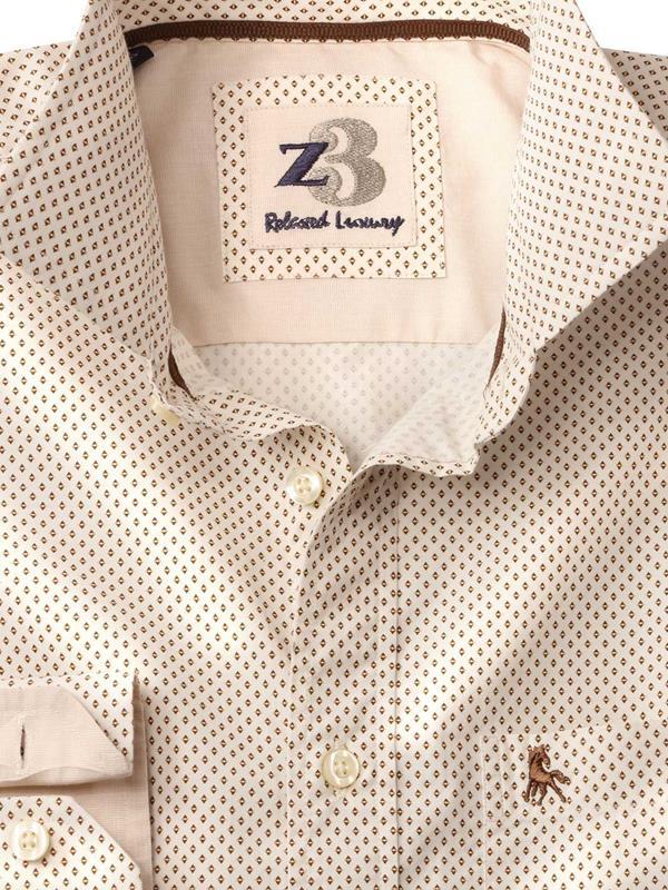 Antoine Ecru Printed Full sleeve single cuff   Cotton Shirt