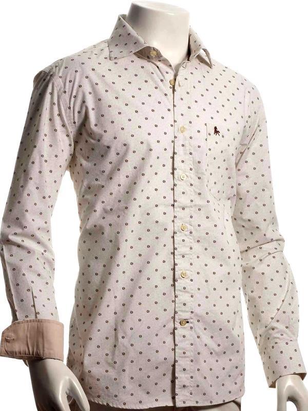 Lionel Ecru Printed Full sleeve single cuff   Cotton Shirt