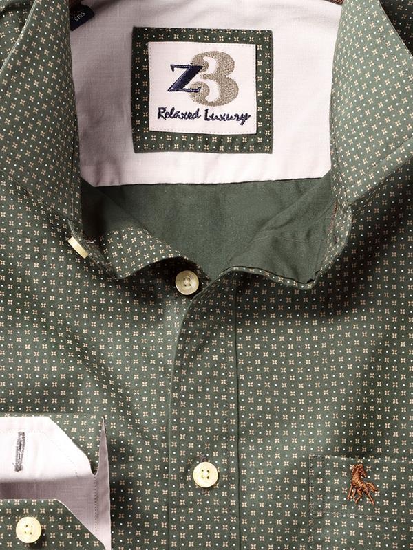 Modric Green Printed Full sleeve single cuff   Cotton Shirt