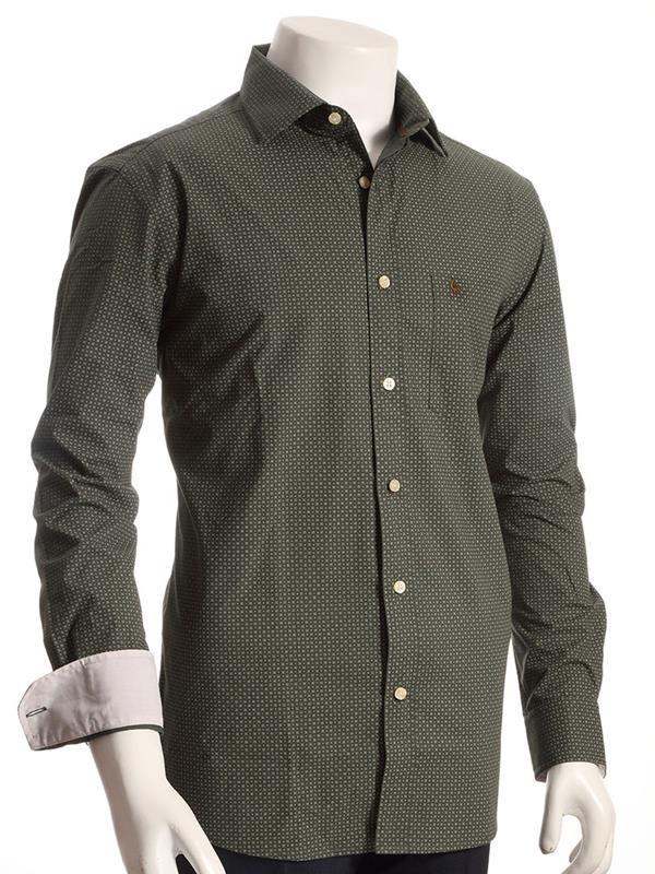 Modric Green Printed Full sleeve single cuff   Cotton Shirt