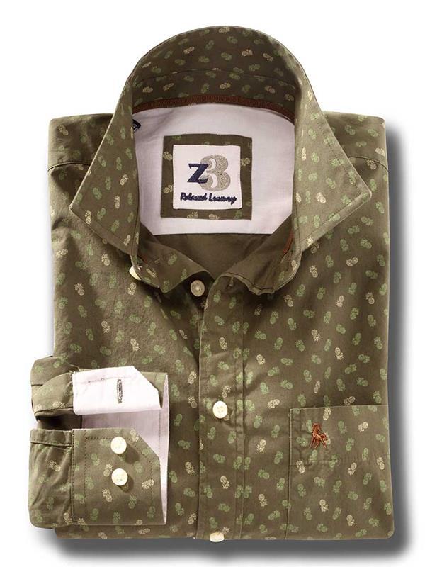 Pine Green Printed Full sleeve single cuff   Cotton Shirt