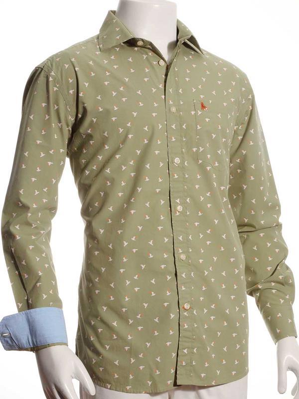 Egret Green Printed Full sleeve single cuff   Cotton Shirt
