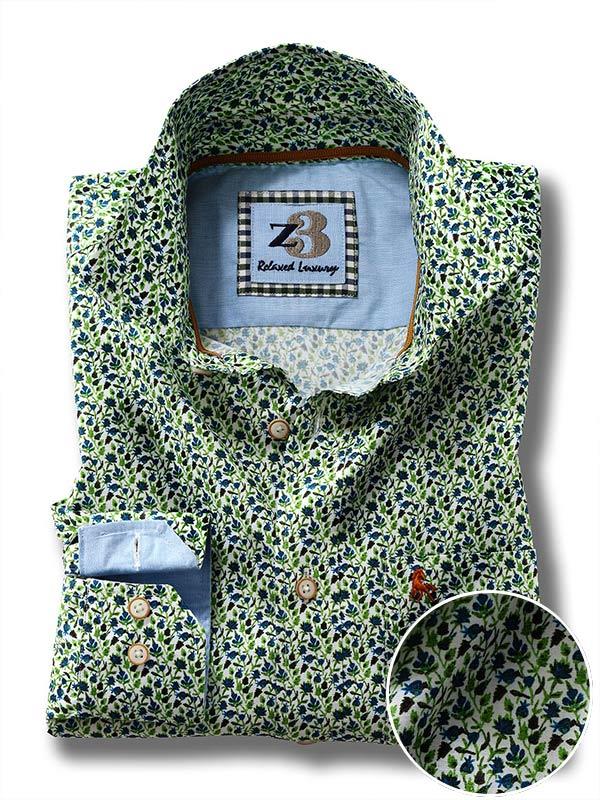 Kurinji Green Printed Full sleeve single cuff   Cotton Shirt