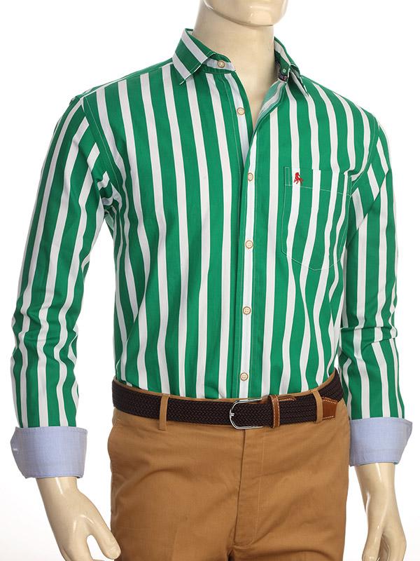 Sevilla Green Striped Full sleeve single cuff   Cotton Shirt