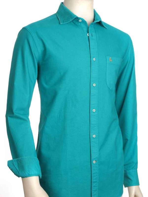 Manchester Oxford Organic Cotton Jade Solid Full Sleeve Tailored Fit Casual Shirt