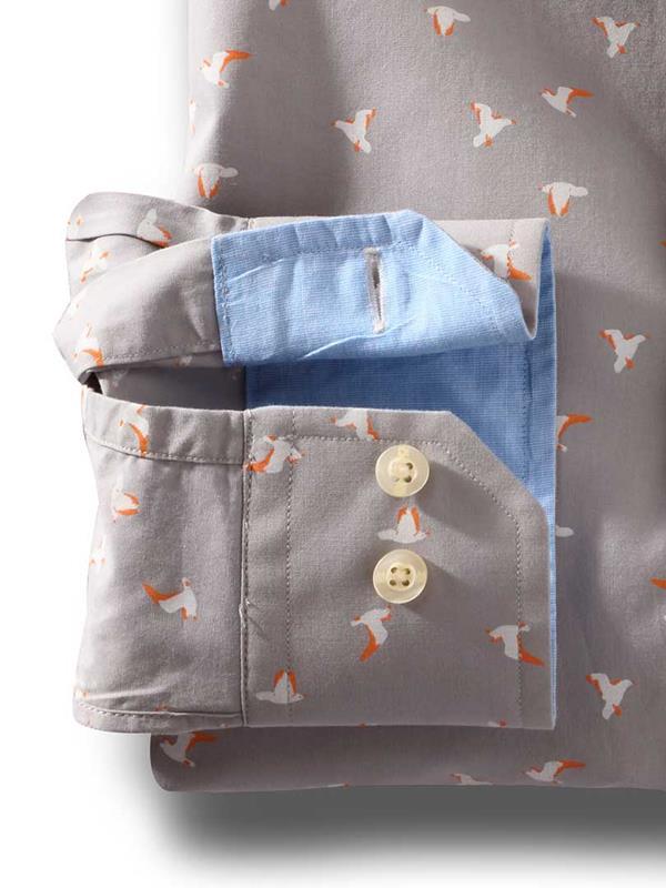 Egret Light Grey Printed Full sleeve single cuff   Cotton Shirt