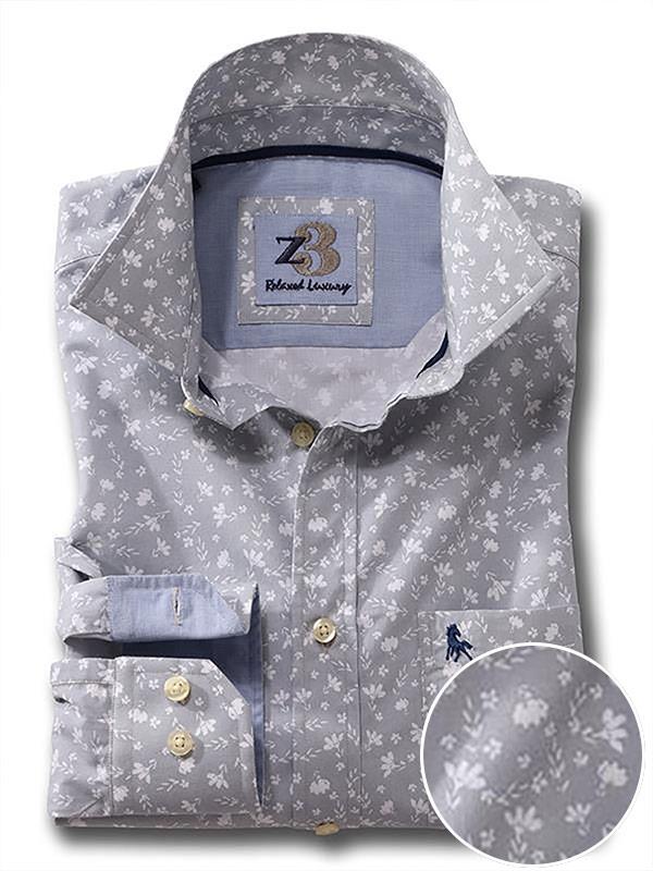 Mulanay Light Grey Printed Full sleeve single cuff   Cotton Shirt