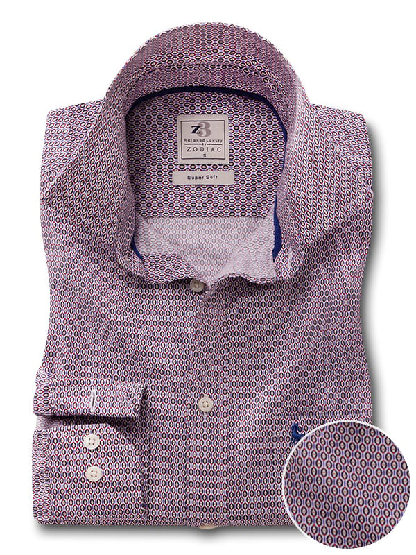 Yorke Lilac Printed Full Sleeve Tailored Fit Casual Cotton Shirt
