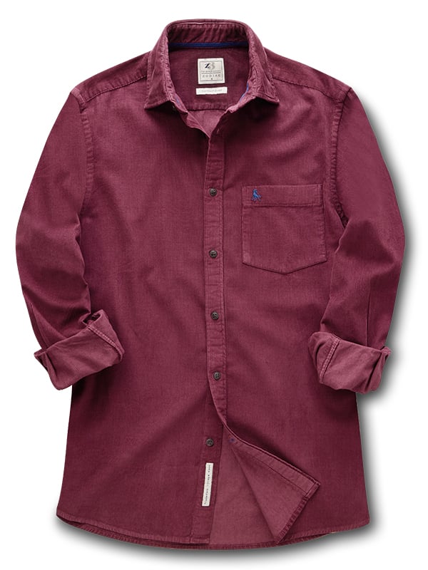 Rooney Corduroy Garment Dyed Maroon Full Sleeve Tailored Fit Casual Cotton Shirt