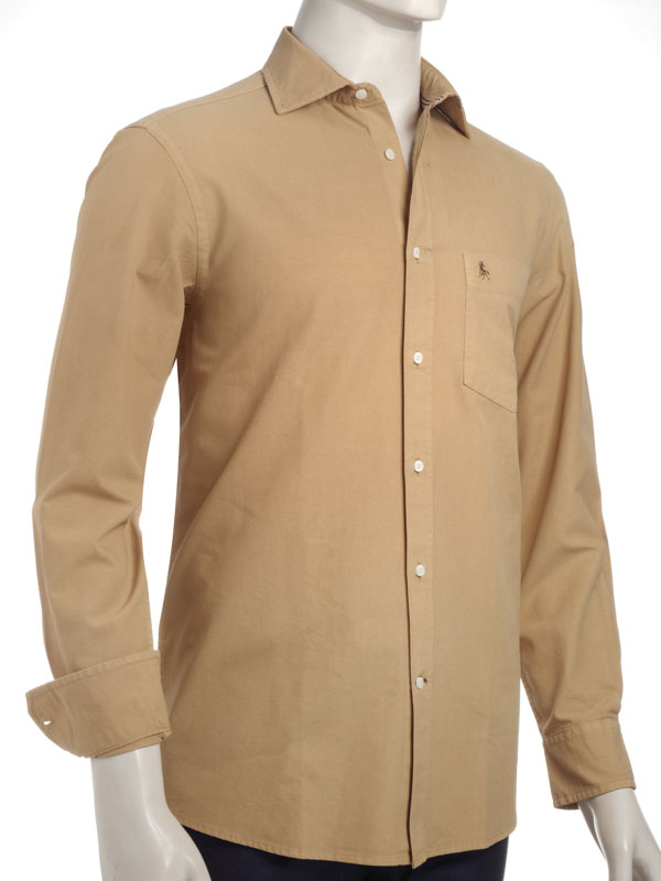 Murren Oxford Garment Dyed Mustard Solid Full Sleeve Tailored Fit Casual Shirt