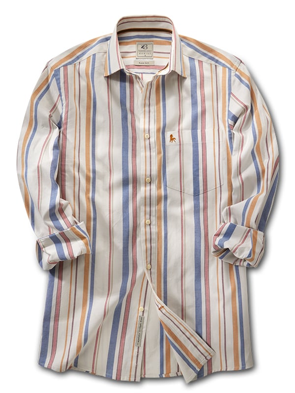 Ferdinand Oxford Mustard Striped Full Sleeve Tailored Fit Casual Cotton Shirt