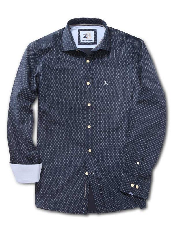 Grut Navy Printed Full sleeve single cuff   Cotton Shirt