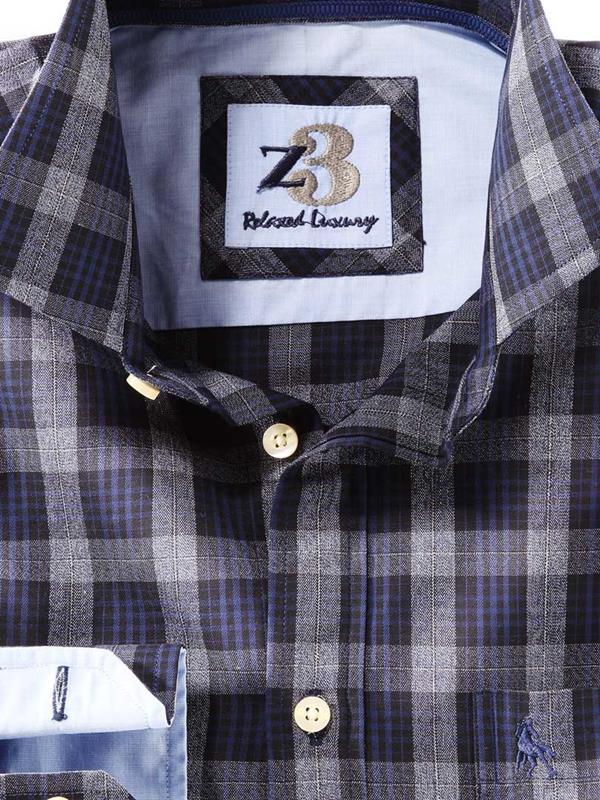 Sundance Navy Check Full sleeve single cuff   Blended Shirt