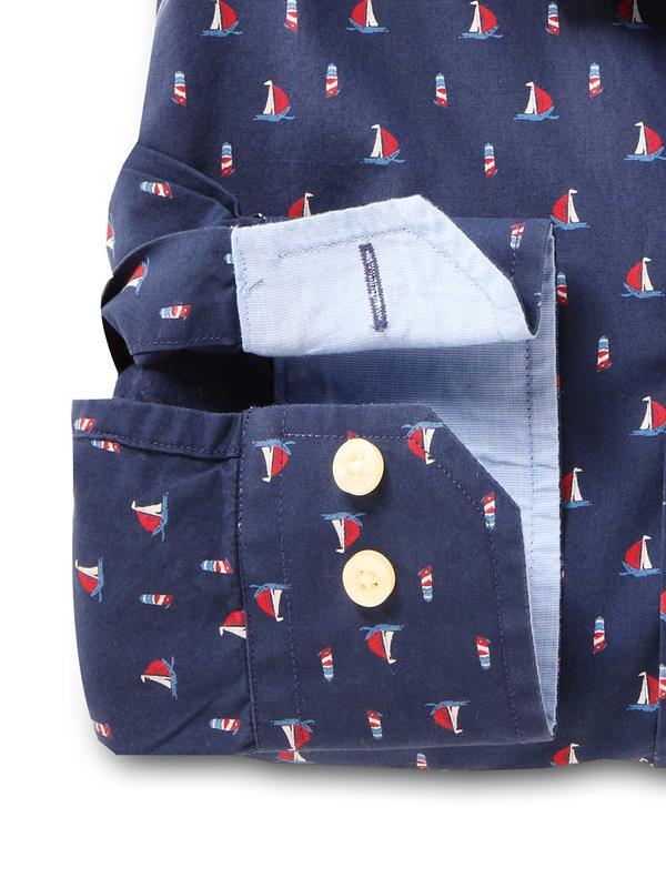Lighthouse Navy Printed Full sleeve single cuff   Cotton Shirt