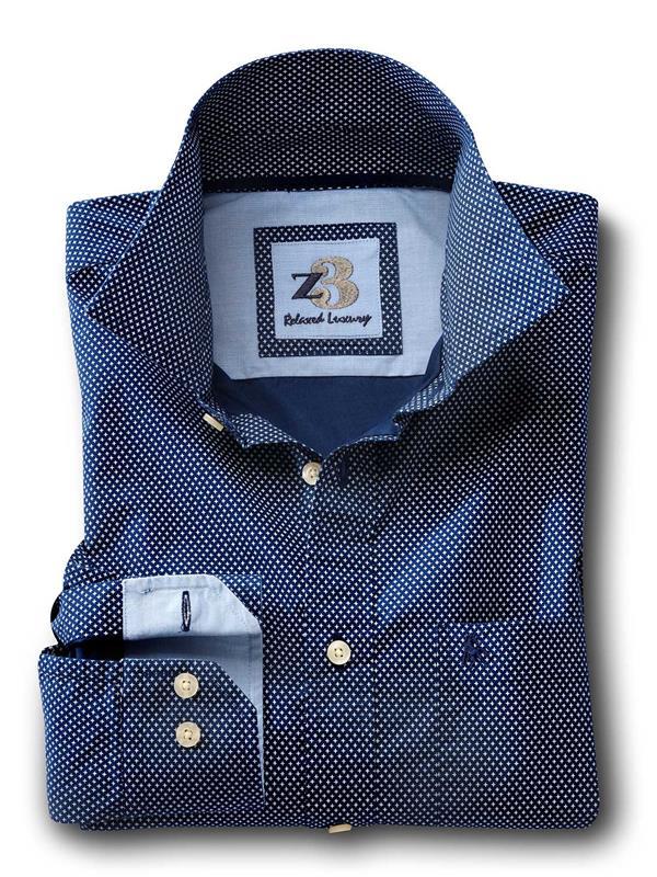 Sanchez Navy Printed Full sleeve single cuff   Cotton Shirt