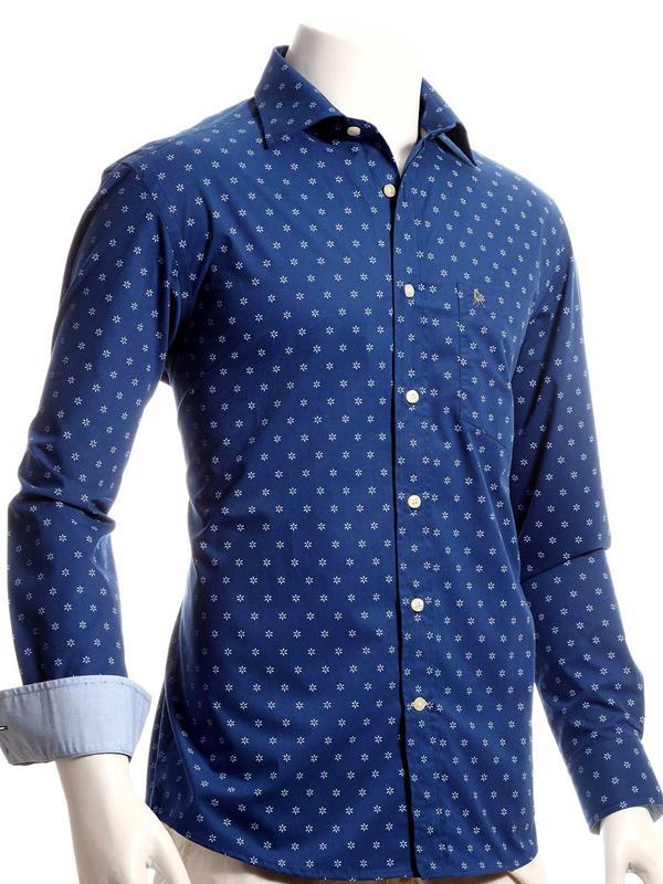 Silva Navy Printed Full sleeve single cuff   Cotton Shirt
