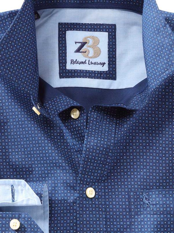 Modric Navy Printed Full sleeve single cuff   Cotton Shirt
