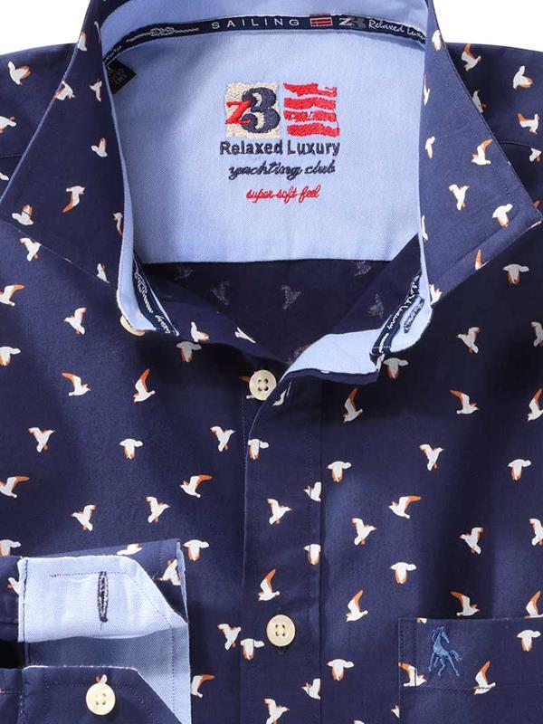 Egret Navy Printed Full sleeve single cuff   Cotton Shirt