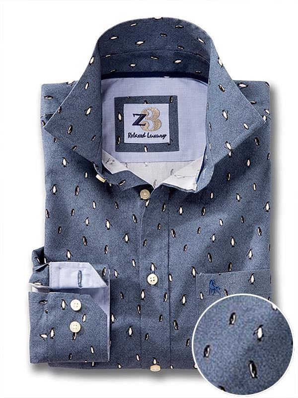Emperor Navy Printed Full sleeve single cuff   Cotton Shirt