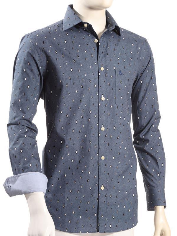Emperor Navy Printed Full sleeve single cuff   Cotton Shirt