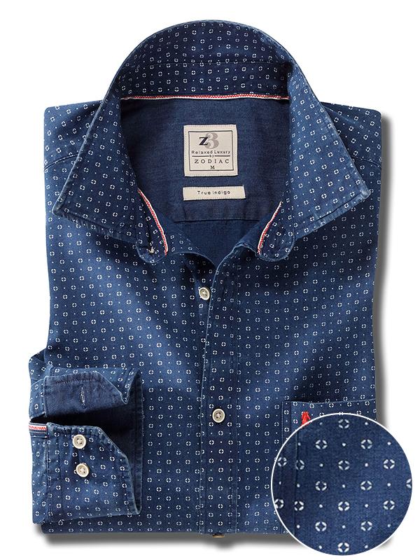 Bronson Navy Printed Full sleeve single cuff   Cotton Shirt