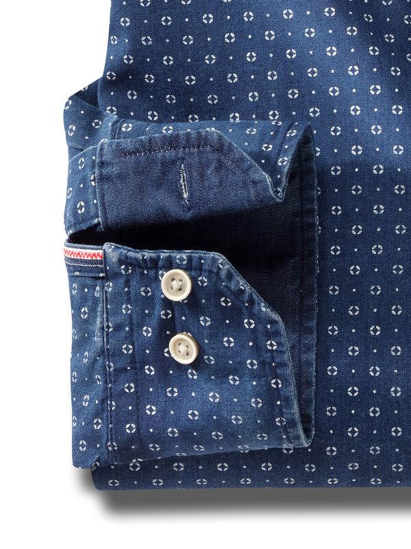 Bronson Navy Printed Full sleeve single cuff   Cotton Shirt
