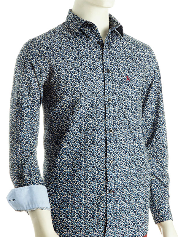 Sergio Navy Printed Full Sleeve Tailored Fit Casual Cotton Shirt