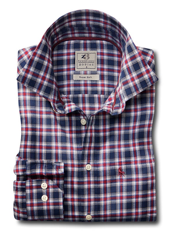 Sterling Navy Check Full Sleeve Tailored Fit Casual Cotton Shirt