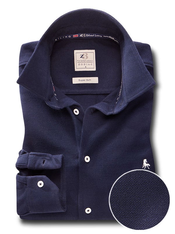 Ralph Knitted Navy Solid Full Sleeve Tailored Fit Casual Cotton Shirt