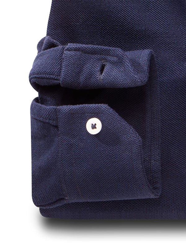 Ralph Knitted Navy Solid Full Sleeve Tailored Fit Casual Cotton Shirt