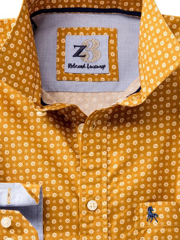 Lopez Ochre Printed Full sleeve single cuff   Cotton Shirt